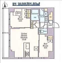 クレストコート東日暮里 2LDKの間取図画像