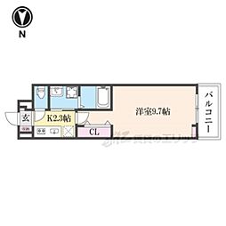 ヒカルサ奈良大森西ノース 2階1Kの間取り