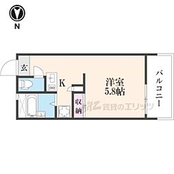 レオパレスヴィラ 2階1Kの間取り
