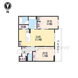 JR関西本線 奈良駅 徒歩5分の賃貸マンション 2階2LDKの間取り