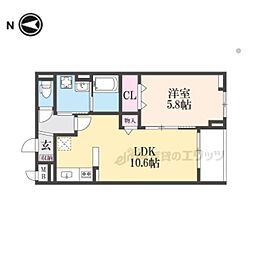 JR片町線(学研都市線) 忍ケ丘駅 徒歩8分の賃貸アパート 1階1LDKの間取り