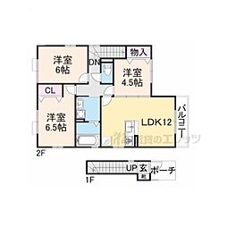 JR関西本線 王寺駅 徒歩29分の賃貸アパート 2階3LDKの間取り