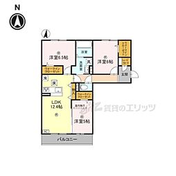近鉄奈良線 新大宮駅 徒歩18分の賃貸アパート 1階3LDKの間取り