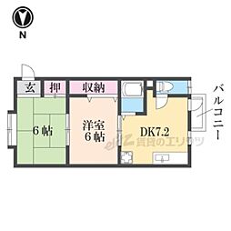 近鉄天理線 前栽駅 徒歩8分の賃貸アパート 2階2DKの間取り