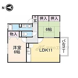 JR桜井線 長柄駅 徒歩19分の賃貸アパート 1階2LDKの間取り