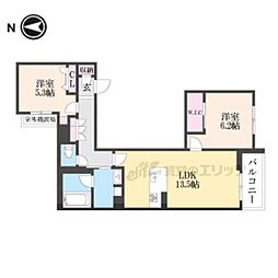 グラン　フェリシア 3階2LDKの間取り
