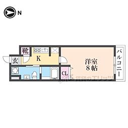 近鉄奈良線 新大宮駅 徒歩5分の賃貸マンション 3階1Kの間取り