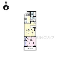 Ｓｕｎｌｉｔ大和郡山 2階1LDKの間取り