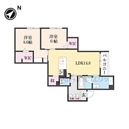 コティマヒルズ生駒 3階2LDKの間取り