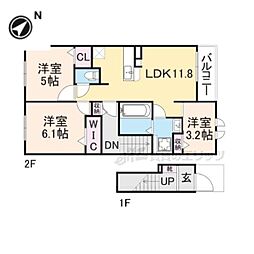 JR関西本線 三郷駅 徒歩13分の賃貸アパート 2階3LDKの間取り
