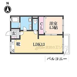 生駒川パークハイツ 2階1LDKの間取り