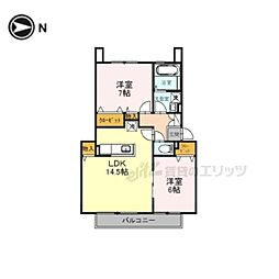 JR桜井線 京終駅 徒歩16分の賃貸アパート 2階2LDKの間取り