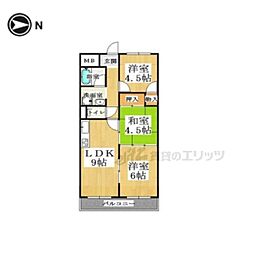 近鉄奈良線 新大宮駅 徒歩5分の賃貸マンション 2階3LDKの間取り