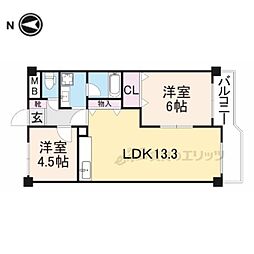 三和平城グランドパレス 4階2LDKの間取り