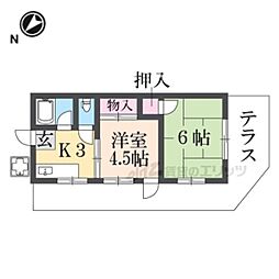 あやめ池パンション 2階2Kの間取り