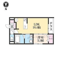 近鉄天理線 天理駅 徒歩3分の賃貸アパート 1階1LDKの間取り