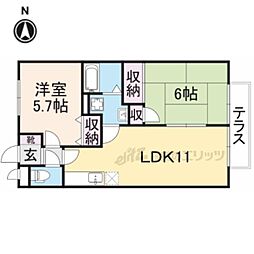 シェーヌ東生駒 2LDKの間取図画像