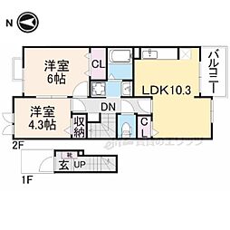 クレールコート3 2LDKの間取図画像