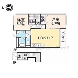 パークサイド学園前 2LDKの間取図画像