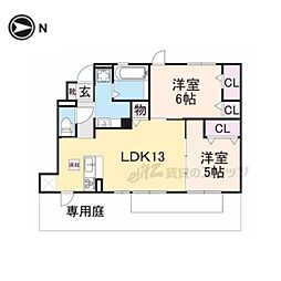 グランデュオ1番館 2LDKの間取図画像