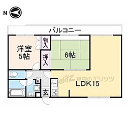 オークリーフ西大寺 2LDKの間取図画像