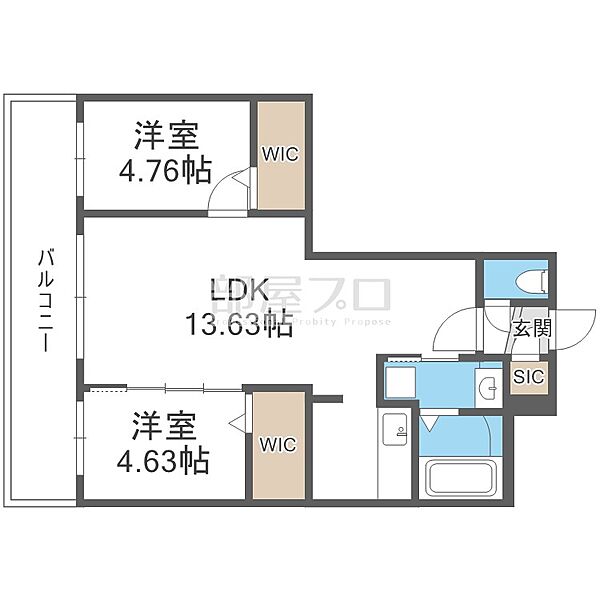 北海道札幌市豊平区平岸四条３丁目(賃貸マンション2LDK・4階・56.19㎡)の写真 その2