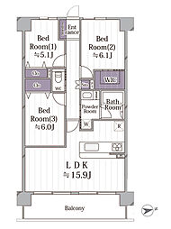 プライムスクエアー梅島 209号室 3LDKの間取り