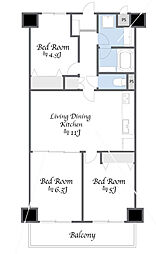 西新井マンション 3LDKの間取図画像