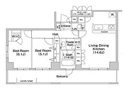 コンフォリア田町 6階2LDKの間取り