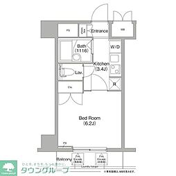 コンフォリア芝浦キャナル 8階1Kの間取り