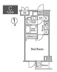 レジディア西小山 3階1Kの間取り