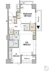 シャレール広尾　2号棟 2階1LDKの間取り