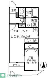 シャンブル三田 101 1階1LDKの間取り