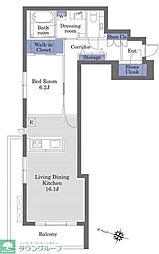 エタニティ富ヶ谷 2階1LDKの間取り