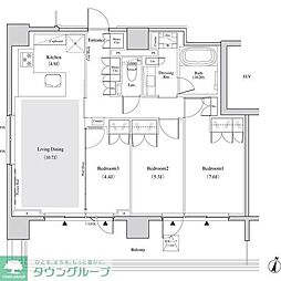ザ・パークハビオ代々木 9階3LDKの間取り
