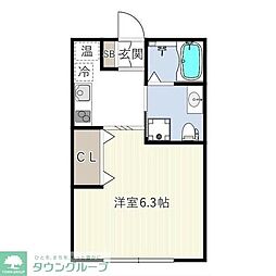 ハーモニーフラッツ不動前 3階ワンルームの間取り