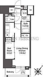 レフィールオーブ代々木 11階1LDKの間取り