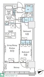 ロイヤルパークス品川 8階2LDKの間取り