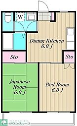 東急大井町線 緑が丘駅 徒歩8分の賃貸マンション 2階2DKの間取り