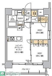リビオメゾン芝浦 6階2LDKの間取り