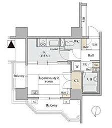コラム神泉 6階ワンルームの間取り