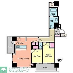 レジディアタワー目黒不動前 8階2LDKの間取り