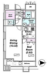 ＭＯＭＥＮＴＯ　ＳＨＩＯＤＯＭＥ 15階1LDKの間取り