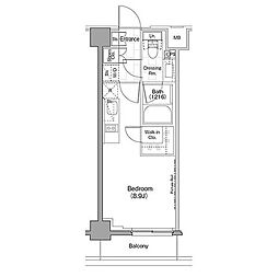ザ・パークハビオ新宿 4階1Kの間取り