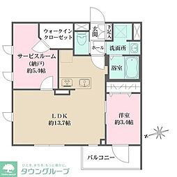 La Perla 桜新町 1SLDKの間取図画像