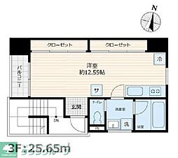 SCENE.Meguro Sauna Residence ワンルームの間取図画像