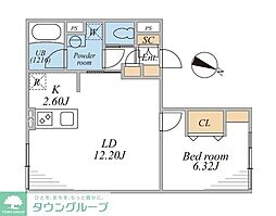 世田谷区弦巻4丁目マンション 1LDKの間取図画像