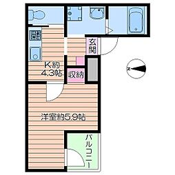 JR京浜東北・根岸線 西川口駅 徒歩7分の賃貸アパート 2階1Kの間取り