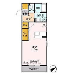 サクラテラス 3階ワンルームの間取り