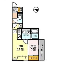 東武東上線 東松山駅 徒歩5分の賃貸アパート 1階1LDKの間取り